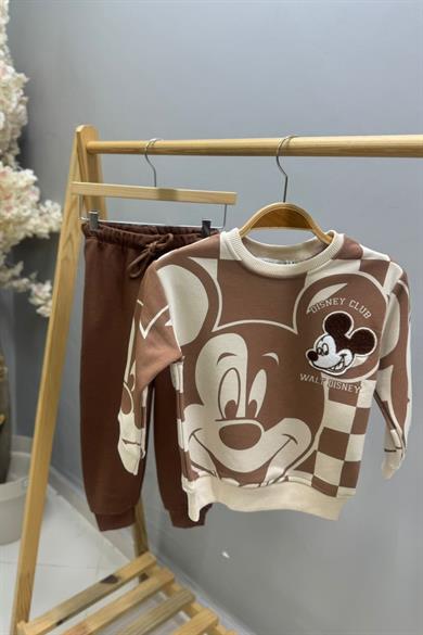 Mojo Erkek Çocuk 2-8 Yaş Mickey İşlemeli Eşofman Takımı 8030 Krem-Kahverengi