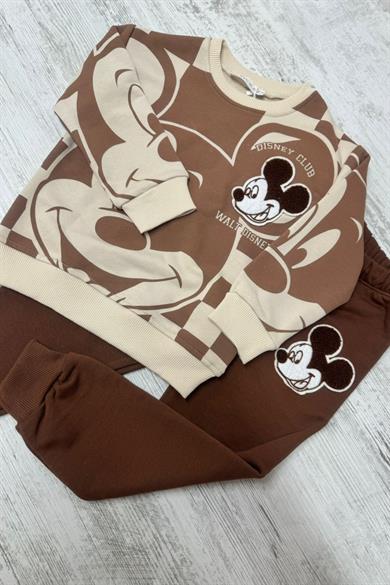 Mojo Erkek Çocuk 2-8 Yaş Mickey İşlemeli Eşofman Takımı 8030 Krem-Kahverengi