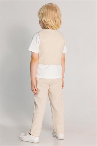 Mojo Erkek Çocuk 3-7 Yaş Üçlü Yelekli Keten Takım 7664 Bej