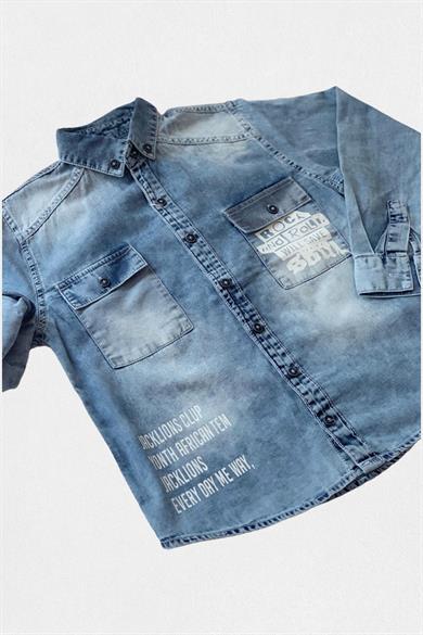 Mojo Erkek Çocuk 4-16 Yaş Cepli Kot Gömlek 20111 Mavi