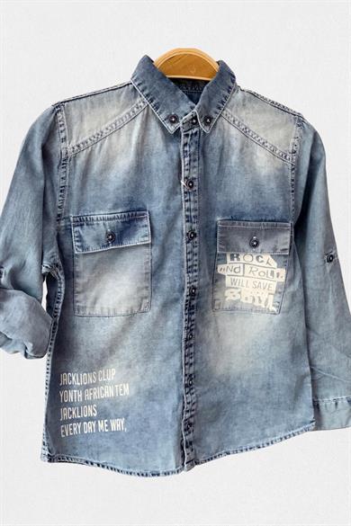 Mojo Erkek Çocuk 4-16 Yaş Cepli Kot Gömlek 20111 Mavi