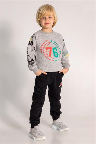 Mojo Erkek Çocuk 4-8 Yaş Desenli Eşofman Takımı Gri