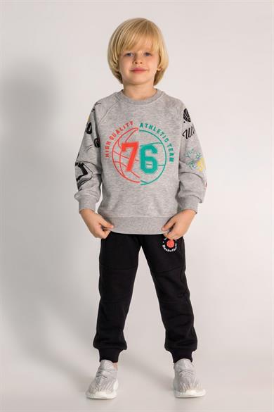 Mojo Erkek Çocuk 4-8 Yaş Desenli Eşofman Takımı Gri