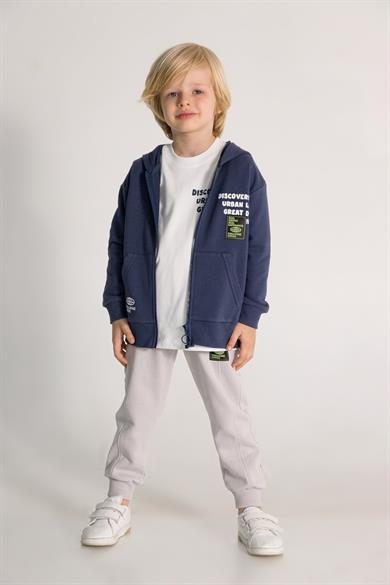 Mojo Erkek Çocuk 4-8 Yaş Kapüşonlu Fermuarlı Eşofman Takımı Lacivert