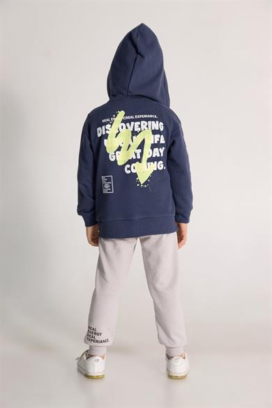 Mojo Erkek Çocuk 4-8 Yaş Kapüşonlu Fermuarlı Eşofman Takımı Lacivert