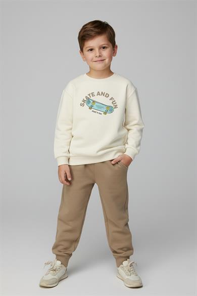 Mojo Erkek Çocuk 4-8 Yaş Kaykay Desenli Eşofman Takımı Krem