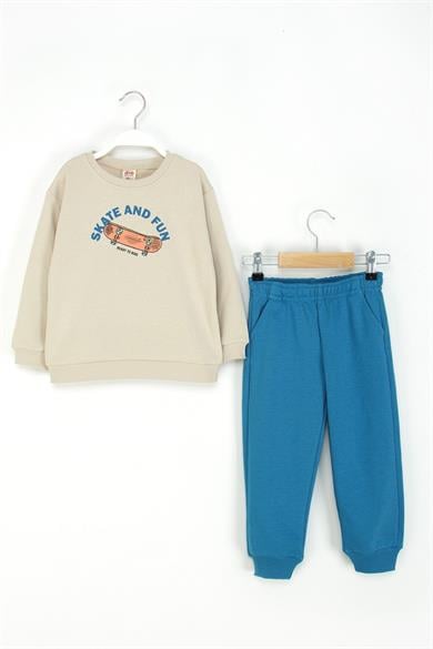 Mojo Erkek Çocuk 4-8 Yaş Kaykay Desenli Eşofman Takımı Bej