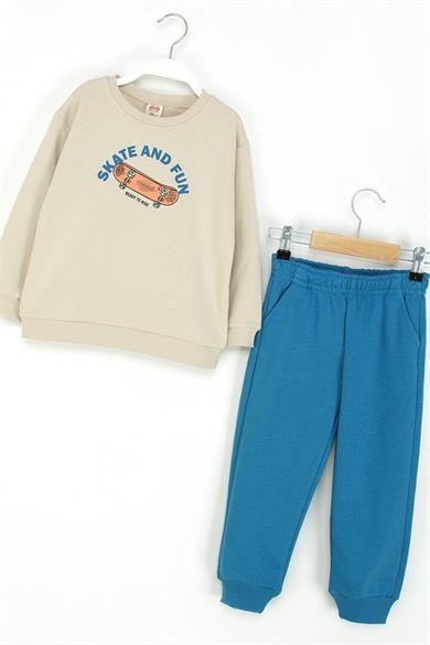 Mojo Erkek Çocuk 4-8 Yaş Kaykay Desenli Eşofman Takımı Bej