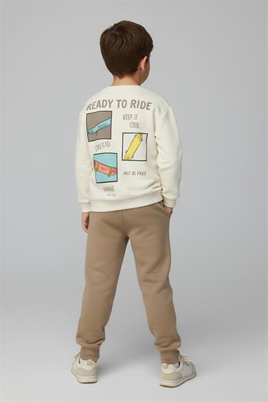 Mojo Erkek Çocuk 4-8 Yaş Kaykay Desenli Eşofman Takımı Krem