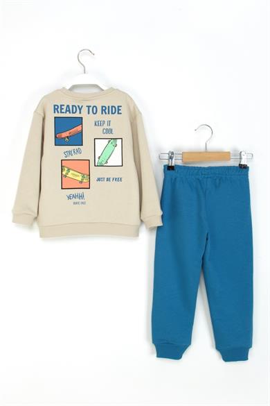 Mojo Erkek Çocuk 4-8 Yaş Kaykay Desenli Eşofman Takımı Bej