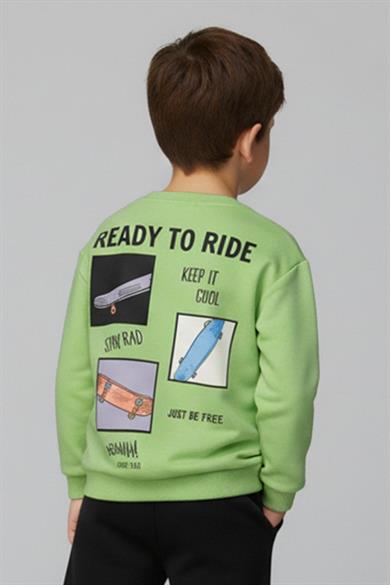 Mojo Erkek Çocuk 4-8 Yaş Kaykay Desenli Eşofman Takımı Yeşil