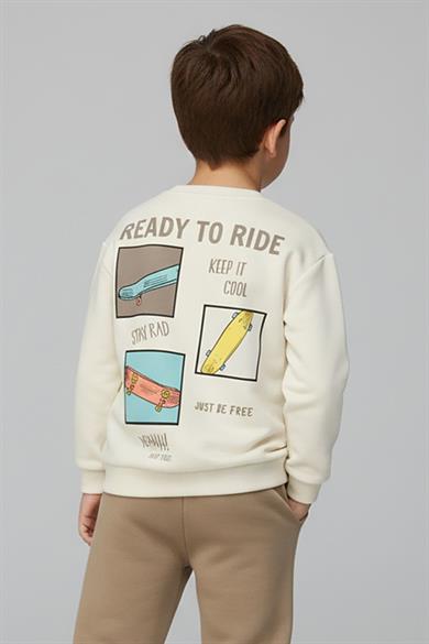 Mojo Erkek Çocuk 4-8 Yaş Kaykay Desenli Eşofman Takımı Krem