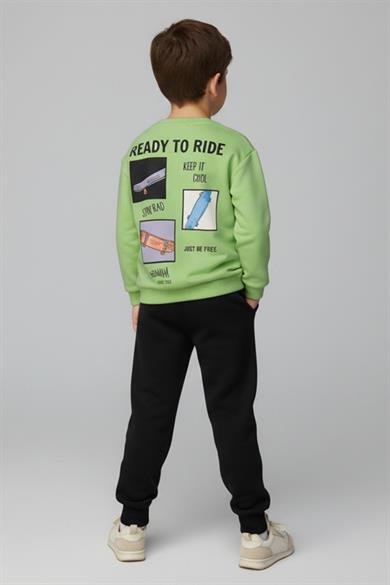 Mojo Erkek Çocuk 4-8 Yaş Kaykay Desenli Eşofman Takımı Yeşil