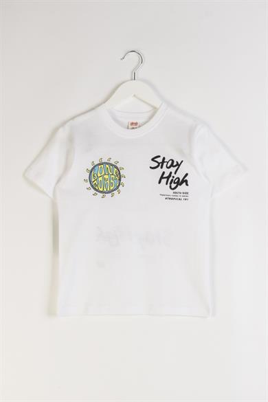 Mojo Erkek Çocuk 4-9 Yaş %100 Pamuk Sırt Baskılı T-shirt 7690 Beyaz