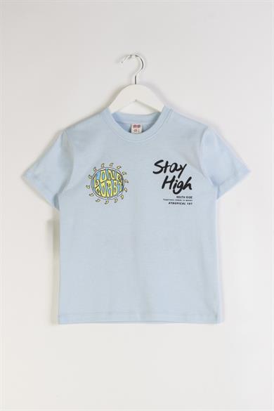 Mojo Erkek Çocuk 4-9 Yaş %100 Pamuk Sırt Baskılı T-shirt 7690 Mavi