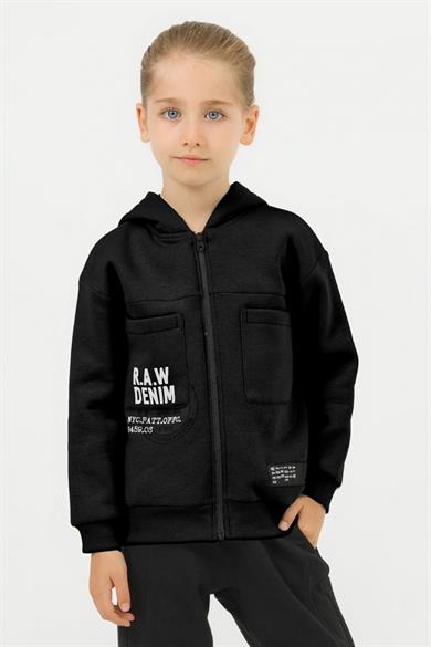 Mojo Erkek Çocuk 4-9 Yaş 3 İplik  Şardonlu Kapüşonlu Hırka Siyah