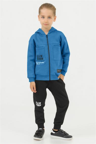 Mojo Erkek Çocuk 4-9 Yaş 3 İplik  Şardonlu Kapüşonlu Hırka Mavi