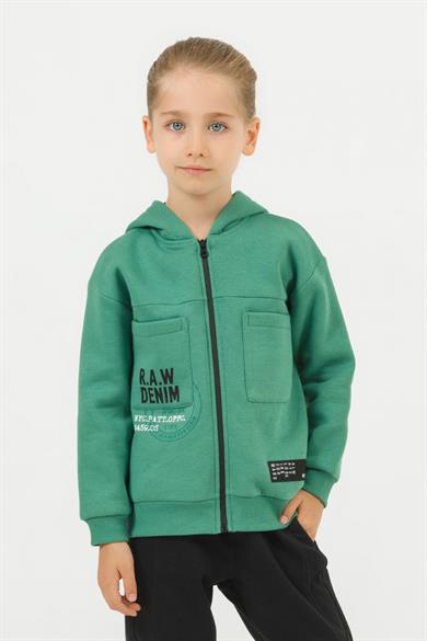 Mojo Erkek Çocuk 4-9 Yaş 3 İplik  Şardonlu Kapüşonlu Hırka Yeşil