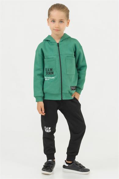 Mojo Erkek Çocuk 4-9 Yaş 3 İplik  Şardonlu Kapüşonlu Hırka Yeşil