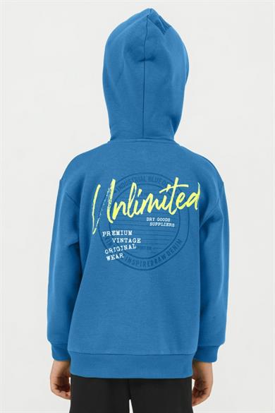 Mojo Erkek Çocuk 4-9 Yaş 3 İplik  Şardonlu Kapüşonlu Hırka Mavi