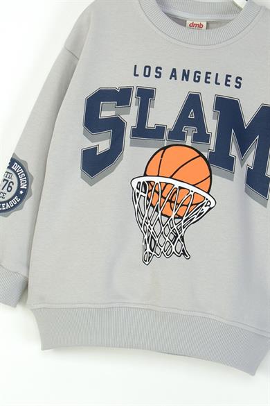 Mojo Erkek Çocuk 4-9 Yaş Basketbol Topu Baskılı Sweatshirt Gri