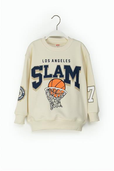 Mojo Erkek Çocuk 4-9 Yaş Basketbol Topu Baskılı Sweatshirt Krem