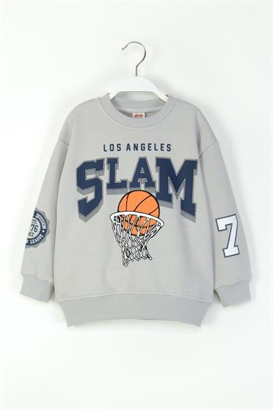 Mojo Erkek Çocuk 4-9 Yaş Basketbol Topu Baskılı Sweatshirt Gri