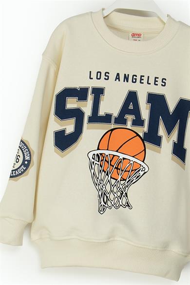 Mojo Erkek Çocuk 4-9 Yaş Basketbol Topu Baskılı Sweatshirt Krem