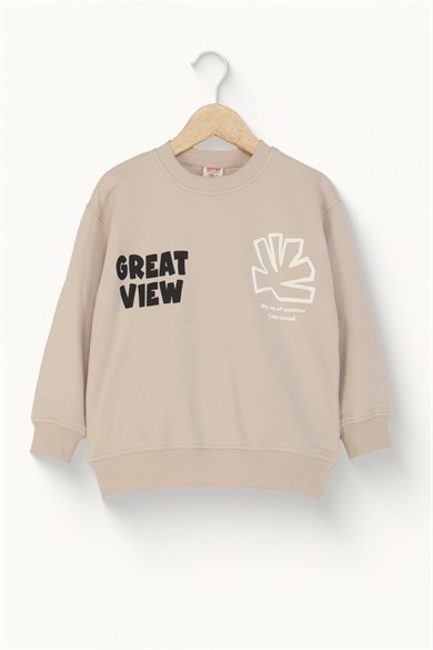 Mojo Erkek Çocuk 4-9 Yaş Mevsimlik Desenli Sweatshirt Bej