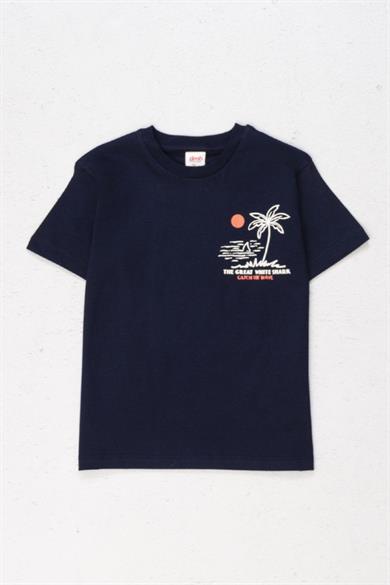 Mojo Erkek Çocuk 4-9 Yaş Pamuklu Baskılı Kısa Kol T-Shirt 7563 Lacivert