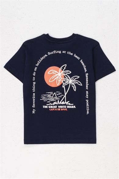 Mojo Erkek Çocuk 4-9 Yaş Pamuklu Baskılı Kısa Kol T-Shirt 7563 Lacivert