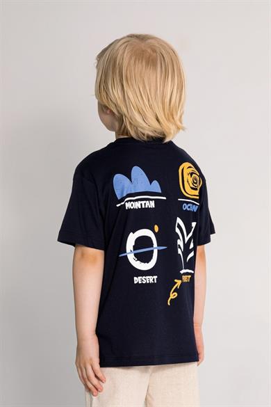 Mojo Erkek Çocuk 4-9 Yaş Sırt Baskılı Kısa Kol T-shirt 7540 Lacivert