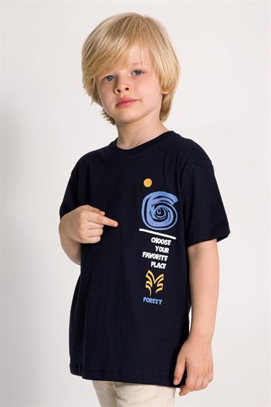 Mojo Erkek Çocuk 4-9 Yaş Sırt Baskılı Kısa Kol T-shirt 7540 Lacivert