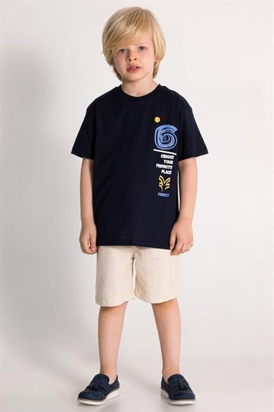 Mojo Erkek Çocuk 4-9 Yaş Sırt Baskılı Kısa Kol T-shirt 7540 Lacivert