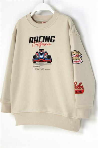 Mojo Erkek Çocuk 4-9 Yaş Sırt Desenli Sweatshirt Bej