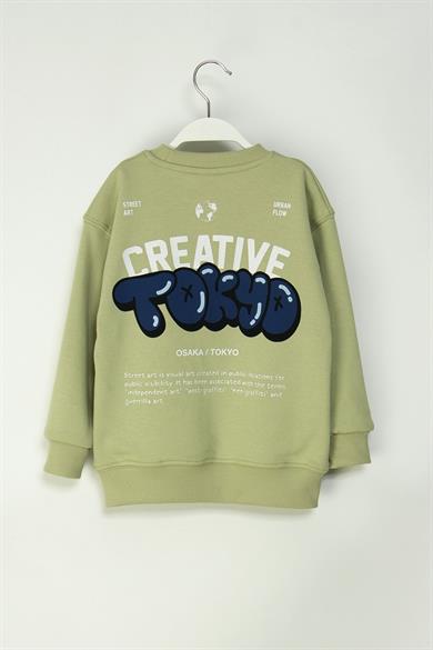 Mojo Erkek Çocuk 4-9 Yaş Tokyo Sırt Baskılı Sweatshirt Yeşil