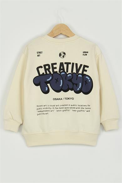 Mojo Erkek Çocuk 4-9 Yaş Tokyo Sırt Baskılı Sweatshirt Krem