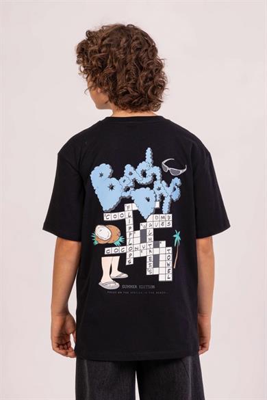 Mojo Erkek Çocuk 9-14 Yaş %100 Pamuk Sırt Baskılı T-shirt 7688 Siyah