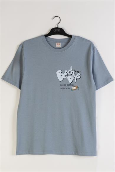 Mojo Erkek Çocuk 9-14 Yaş %100 Pamuk Sırt Baskılı T-shirt 7688 Mavi