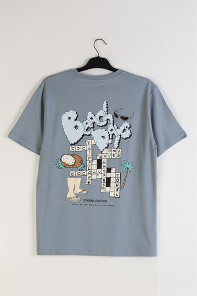Mojo Erkek Çocuk 9-14 Yaş %100 Pamuk Sırt Baskılı T-shirt 7688 Mavi