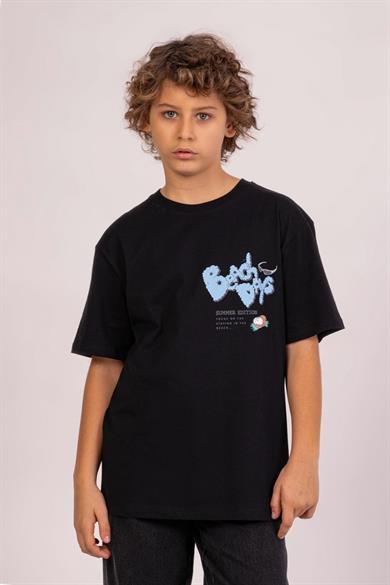 Mojo Erkek Çocuk 9-14 Yaş %100 Pamuk Sırt Baskılı T-shirt 7688 Siyah