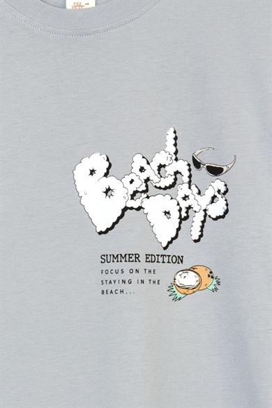 Mojo Erkek Çocuk 9-14 Yaş %100 Pamuk Sırt Baskılı T-shirt 7688 Mavi