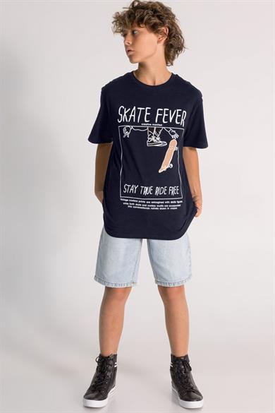 Mojo Erkek Çocuk 9-14 Yaş Arkası Baskılı Kısa Kol T-shirt 7645 Lacivert