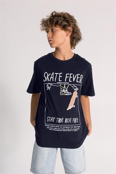 Mojo Erkek Çocuk 9-14 Yaş Arkası Baskılı Kısa Kol T-shirt 7645 Lacivert