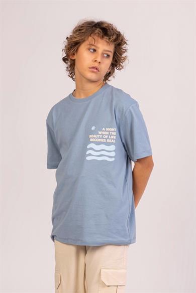Mojo Erkek Çocuk 9-14 Yaş Baskılı Kısa Kol T-shirt 7692 Mavi