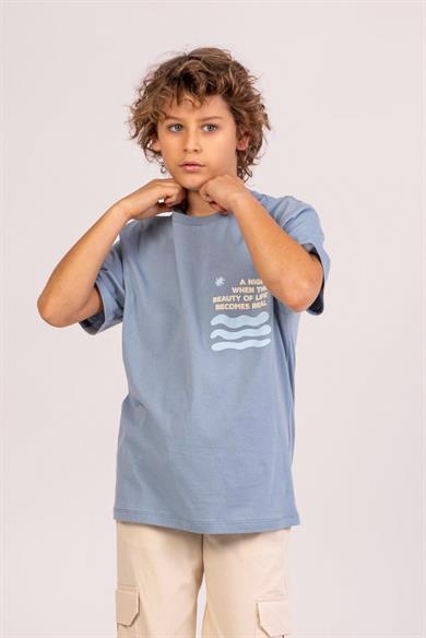 Mojo Erkek Çocuk 9-14 Yaş Baskılı Kısa Kol T-shirt 7692 Mavi