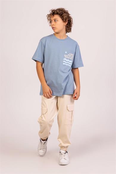 Mojo Erkek Çocuk 9-14 Yaş Baskılı Kısa Kol T-shirt 7692 Mavi