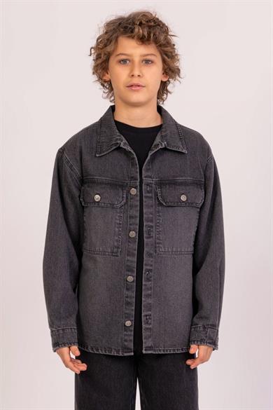 Mojo Erkek Çocuk 9-14 Yaş Cepli Denim Gömlek Ceket 7671 Siyah