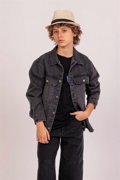 Mojo Erkek Çocuk 9-14 Yaş Cepli Denim Gömlek Ceket 7671 Siyah