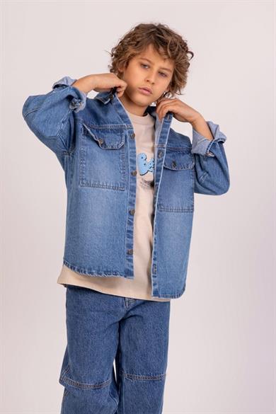 Mojo Erkek Çocuk 9-14 Yaş Cepli Denim Gömlek Ceket 7671 Kot Mavi